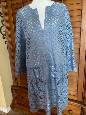 BCBGMaxAzria Light Blue Crochet Lace Top